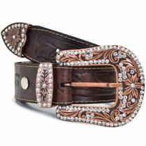 Cinto Feminino Country Muladeiro Strass Sertanejo Rodeio Br Couro Marrom