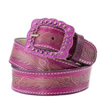 Cinto Feminino Couro Country Pena Colorida e Fivela com Brilho