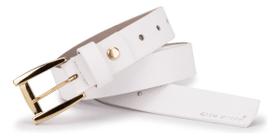 Cinto Feminino Couro Legítimo Branco fino 2,5cm Com Fivela Dourada