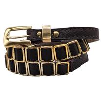 Cinto feminino couro placas dourada tendência qualidade ED1940