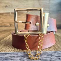 Cinto Feminino da Moda Fivela Quadrada Dourada Com Corrente