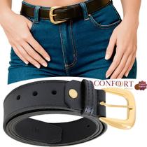 Cinto Feminino de Couro Lático Cores Preto Marrom Sofisticado Fivela Banhada a Ouro