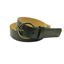 Cinto Feminino de Couro Legítimo com Fivela Redonda Dourada 3 cm de Largura Moda Blogueira Luxo Mulher Namorada Mãe Presente