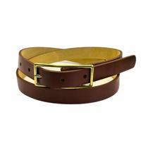 Cinto Feminino de Couro Legítimo com Fivela Retangular Dourada 2 cm de Largura Moda Luxo Homem Namorado Pai Presente