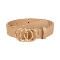 Cinto Feminino De Couro PU Com Fivela Tripla Dourada Para Calças Jeans, Vestidos E Casacos