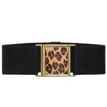 Cinto Feminino de Elástico Ajustável com Regulagem e Fivela Ouro Velho com Aplicação de Couro Animal Print - 6,0 cm