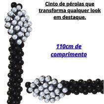 Cinto Feminino de Pérolas Preto com Pérolas Brancas Luxo Ajustável Elegante, Moderno e Sofisticado Cinto Feminino de Pérolas Preto com Pérolas Brancas Luxo Ajustável Elegante, Moderno e Sofisticado