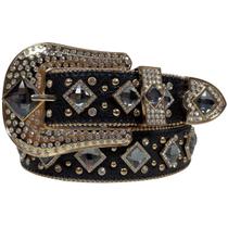 Cinto Feminino De Strass Country Fivela Quadrada Dourada 4cm