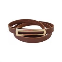 Cinto Feminino Elegante Fivela Longa Em Couro Marrom - 110Cm