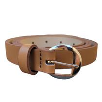 Cinto Feminino Fino Com Fivela Redonda Em Metal Prateada