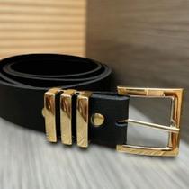 Cinto Feminino Fivela Quadrada com passador Triplo. DOURADA