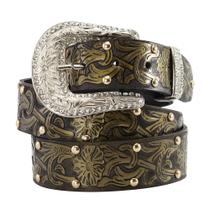Cinto Feminino Floral Com Cravos Estilo Country com Fivela Decorada Strass