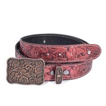 Cinto Feminino Floral Couro Vermelho Metalizado Strass Pampas Country