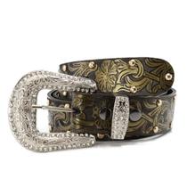 Cinto Feminino Floral Luxo Country Chic com Cravos Fivela Strass