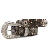 Cinto Feminino Floral Luxo Country Chic com Cravos Fivela Strass