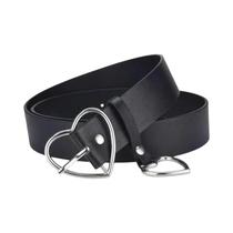 Cinto Feminino Harajuku Com Fivela Em Forma De Coração, Pingente Rosa, Alça De PU Preta, Fashion E
