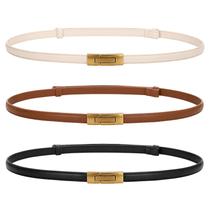 Cinto feminino JASGOOD, couro fino, cintura fina com fivela dourada