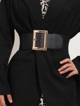 Cinto Feminino Largo Elástico com Fivela Quadrada - Ideal para Vestidos, Casacos e Calças