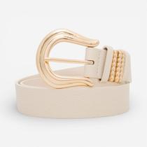 Cinto Feminino Off White com Fivela Dourada Cinto Feminino Off White com Fivela Dourada