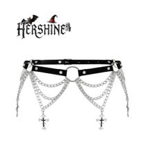 Cinto Feminino Preto Com Corrente Cruzada Y2K Gótico Punk Rock Hip-Hop Acessório De Halloween