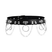 Cinto Feminino Preto Com Corrente E Anéis, Estilo Y2K Gótico Punk Harajuku Rock Hip Hop - Acessório