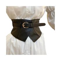 Cinto Feminino Preto Largo De PU Com Elástico, Fivela Clássica De Pino, Faixa De Cintura Estilo