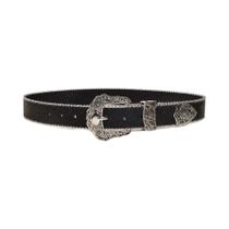 Cinto Feminino Western Em Couro PU Com Fivela Metálica Gravada Unissex