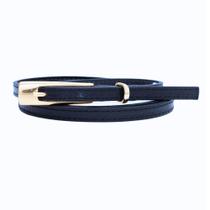 Cinto Fino Em Couro Feminino Fivela Dourada Retangular