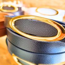 Cinto Fino Feminino Casual Moda Elegante Fivela Oval Dourada