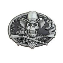 Cinto, fivela, caveira com chapéu de cowboy e rifles cruzados, oeste Cinto, fivela, caveira com chapéu de cowboy e rifles cruzados, oeste