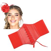 Cinto Gótico Corselet Espartilho + Flor Cabelo e Broche: Acessório para Fantasia Festa Halloween
