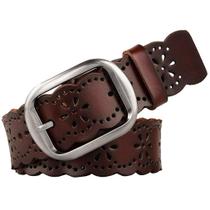 Cinto JASGOOD feminino Hollow Flower em couro bovino genuíno Cinto JASGOOD feminino Hollow Flower em couro bovino genuíno
