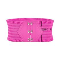 Cinto Largo Elegante Com Ruffles E Fivela Tripla Ajustável Para Mulheres