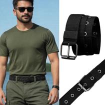 Cinto Masculino Casual Básico Trançado em Poliéster com Fivela de Metal, Modelo Perfurado Ajustável, 120cm, Resistente e Confortável
