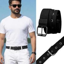 Cinto Masculino Casual Básico Trançado em Poliéster com Fivela de Metal, Modelo Perfurado Ajustável, 120cm, Resistente e Confortável