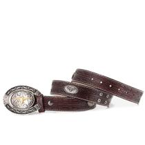 Cinto Masculino Country De Couro Detalhe Ferradura Fivela Boi Dourada