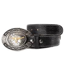 Cinto Masculino Country De Couro Detalhe Ferradura Fivela Boi Dourada