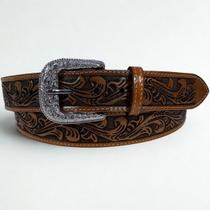 Cinto Masculino Couro Bordado Reto Dawson Caramelo