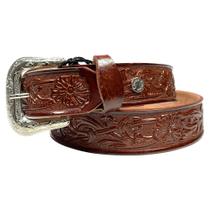 Cinto Masculino Couro Bordado Reto Marrom Cinto Masculino Couro Bordado Reto Marrom
