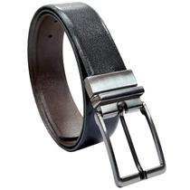 Cinto Masculino Couro Bovino Social Chic Fivela Metal Escovado Giratória Dupla Face Largura 3,5 cm