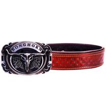 Cinto Masculino Couro + Fivela Country Texas Longhorn Cowboy - shop prados