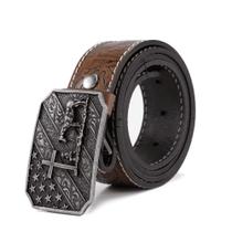 Cinto Masculino Couro Fivela Cruz Trabalhada Estilo Country de Estrela Cinto Masculino Couro Fivela Cruz Trabalhada Estilo Country de Estrela