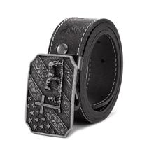 Cinto Masculino Couro Fivela Cruz Trabalhada Estilo Country de Estrela