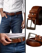 Cinto Masculino Couro Marrom com Fivela Metal Fosca Casual e Social