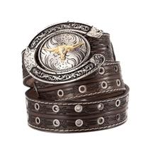 Cinto Masculino De Couro Com Fivela De Boi Western Rodeio Barretos