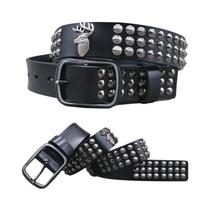 Cinto Masculino de Couro Genuíno Punk Rock com Rebites - Estilo Cowboy