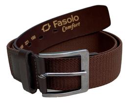 Cinto Masculino Elástico De Couro Fivela Fasolo Café 120