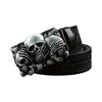 Cinto Masculino Grande Com Fivela De Caveira, Estilo Western Cowboy Retrô Punk, Em Couro PU, Com
