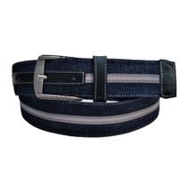Cinto Masculino Jeans Azul-Marinho com Listras RMarq Collection Fivela (4 cm)