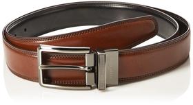 Cinto Masculino Perry Ellis Portfolio em Couro - Marrom/Preto - Costura Dupla Cinto Masculino Perry Ellis Portfolio em Couro - Marrom/Preto - Costura Dupla